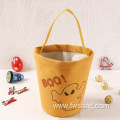 Reusable Collapsible Canvas Cotton Fabric Ghost Printing Halloween Favors Candy Holder Halloween Goody Bags with Handle